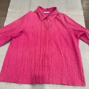 [2XL/3XL]Sag Harbour Pink Button-Up Polka Dot Cotton Blend Blouse Gauze